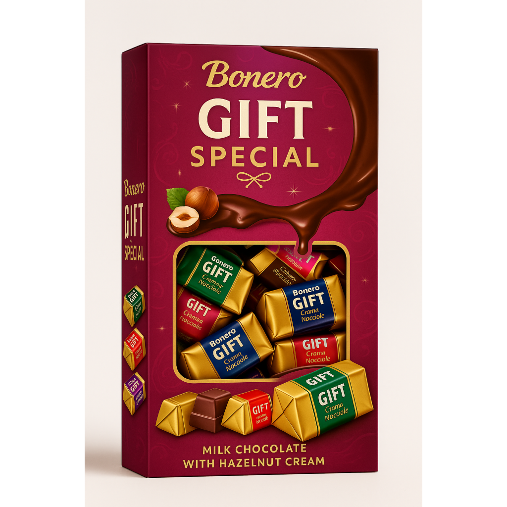 Bonero gift milk chocolate with hazelnut cream carton box