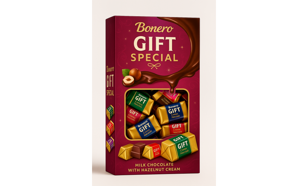 Bonero gift milk chocolate with hazelnut cream carton box