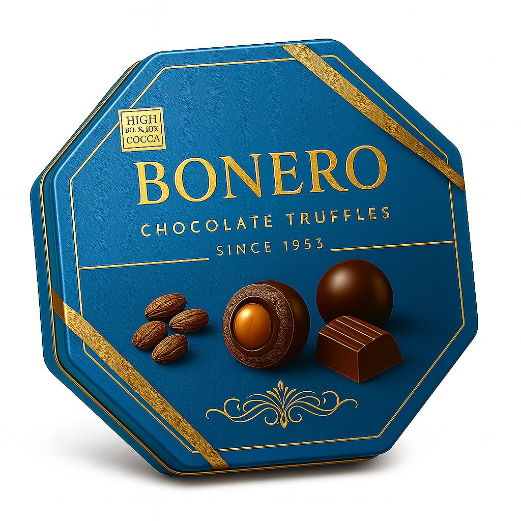 Bonero truffle chocolate octgaonal blue tin gift box 