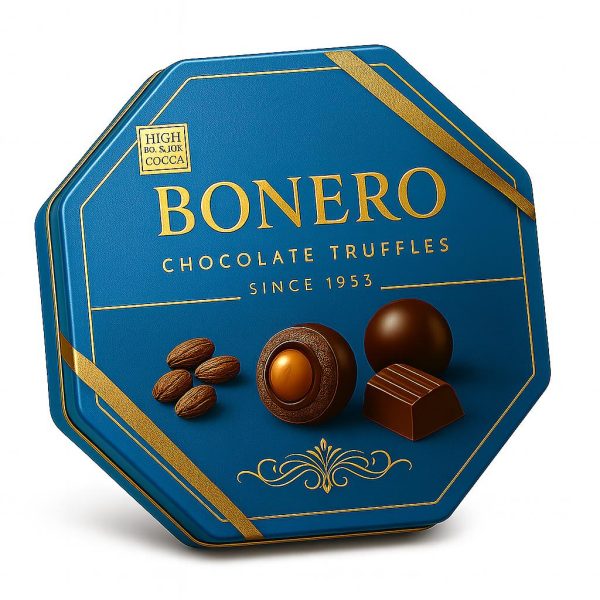 Bonero truffle chocolate octgaonal blue tin gift box 