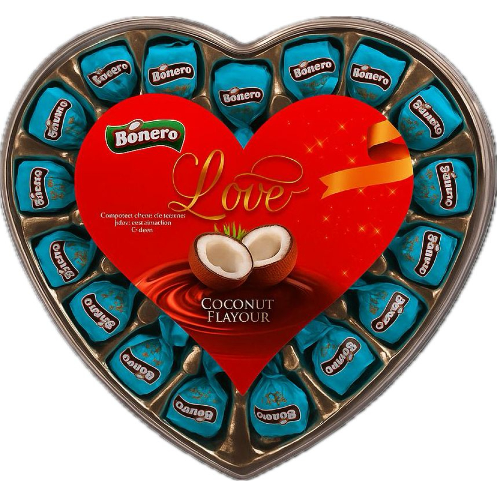 Bonero heart shaped chocolate gift box - coconut filling