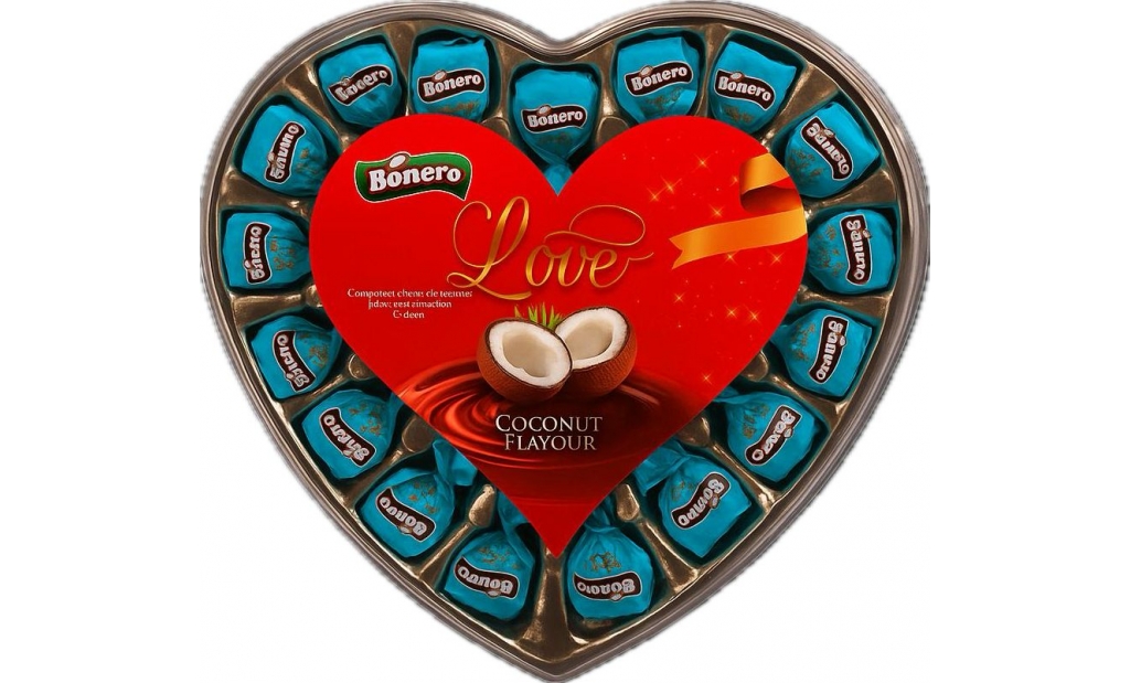 Bonero heart shaped chocolate gift box - coconut filling
