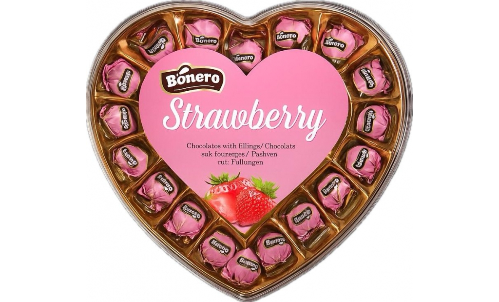 Bonero heart chocolate gift box - strawberry flavor - turkish manufacturer
