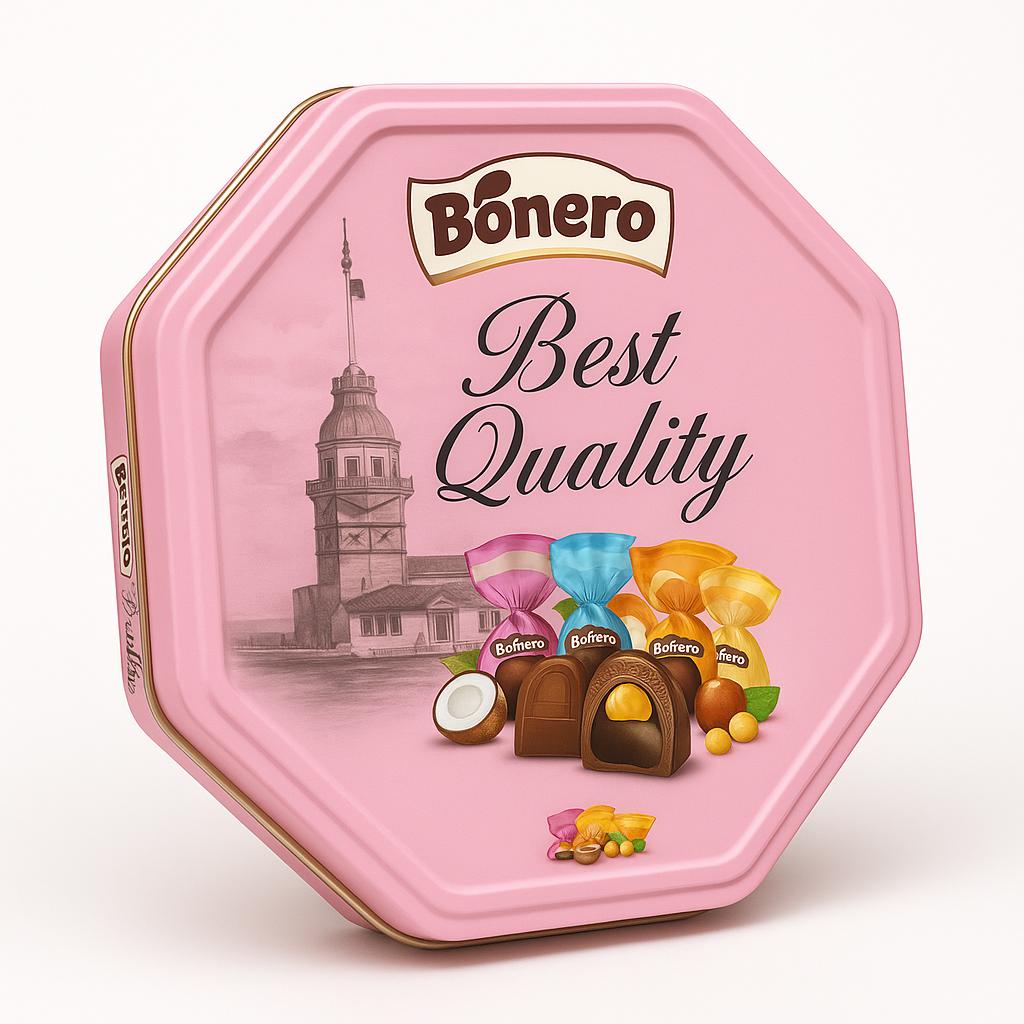 Bonero assorted chocolate valentine octagonal tin gift box 500g