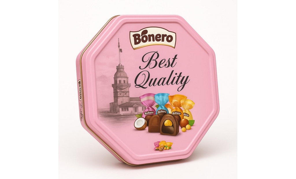 Bonero assorted chocolate valentine octagonal tin gift box 500g