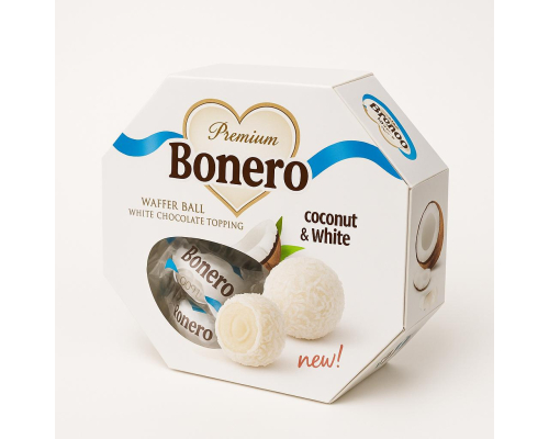 Bonero Coconut  Sphere Wafer-crisp shell, tropical coconut cream, white chocolate finish