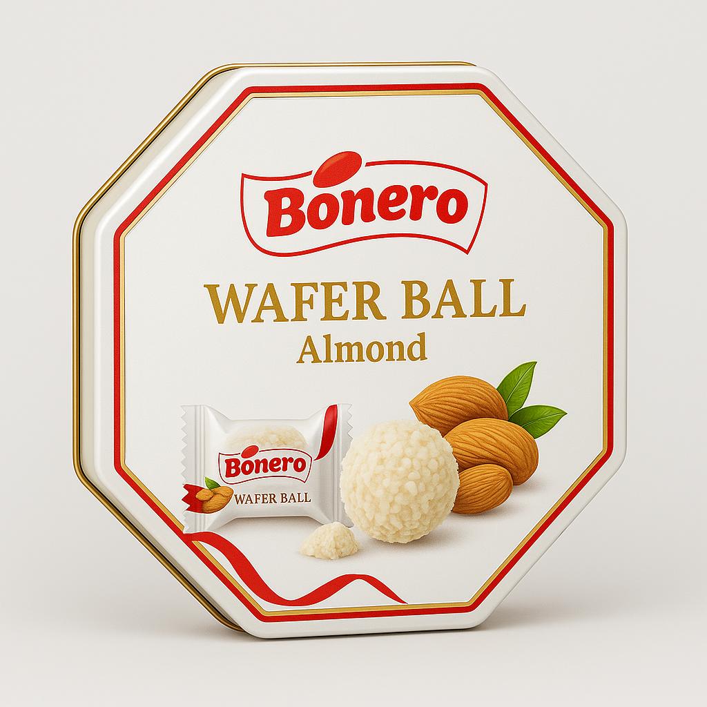 Bonero octagon tin box coconut and almond wafer balls