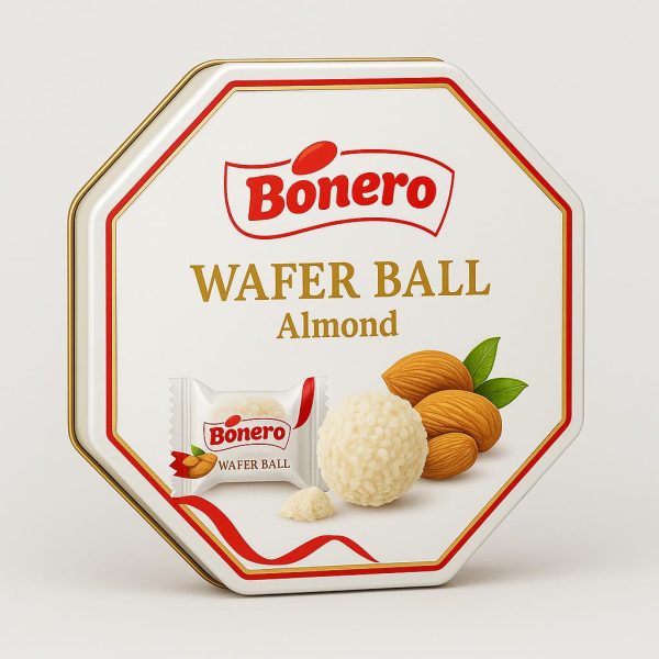 Bonero octagon tin box coconut and almond wafer balls