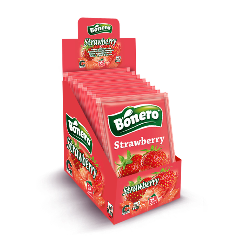 Bonero flavoured instant powder juice strawberry – 9gr/1.5L  sachets 