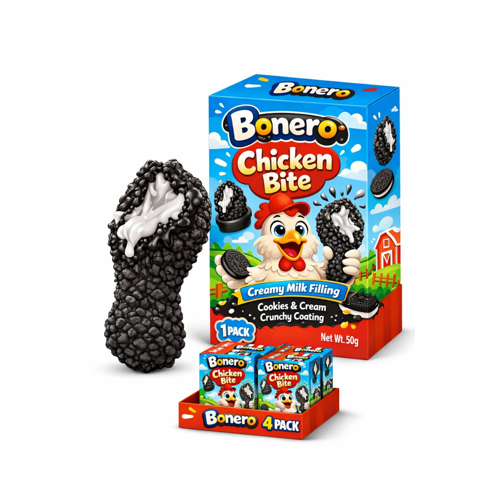 Bonero Chicken Bite Creamy Milk Filling Chocolate with Cookies & Cream Crunchy Coating