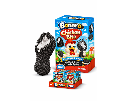 Bonero Chicken Bite Creamy Milk Filling Chocolate with Cookies & Cream Crunchy Coating