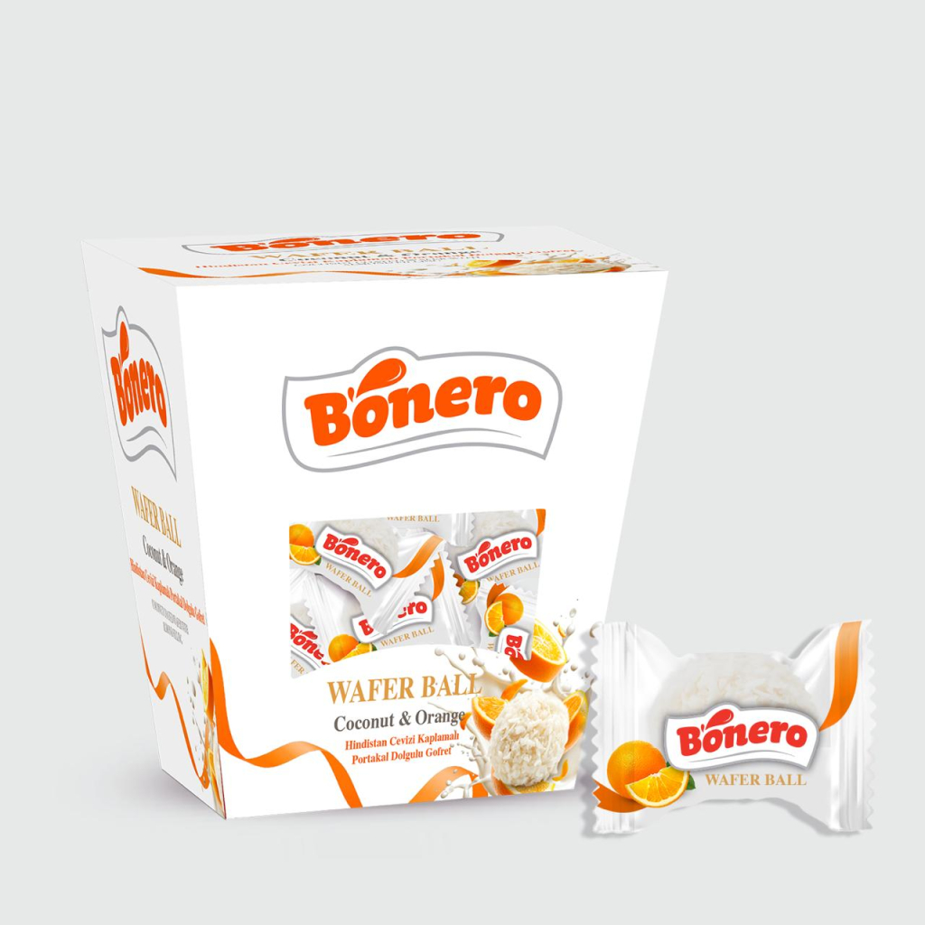 Bonero coconut wafer ball filled with orange cream chocolate 150g 