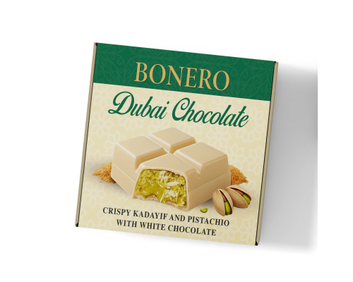 White chocolate with crispy kunafa and pistachios - Dubai Chocolate for an unforgettable experience
