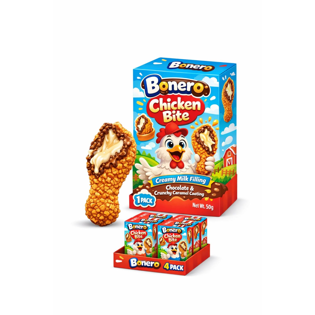 Bonero Chicken Bite Creamy Milk Filling Chocolate with Crunchy Caramel Coating