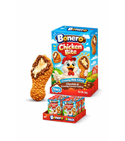 Bonero Chicken Bite Creamy Milk Filling Chocolate with Crunchy Caramel Coating