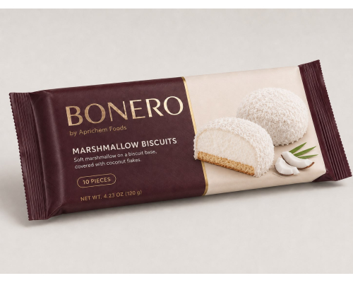 bonero marshmallow biscuits covered with coconut flakes by Aprichem
