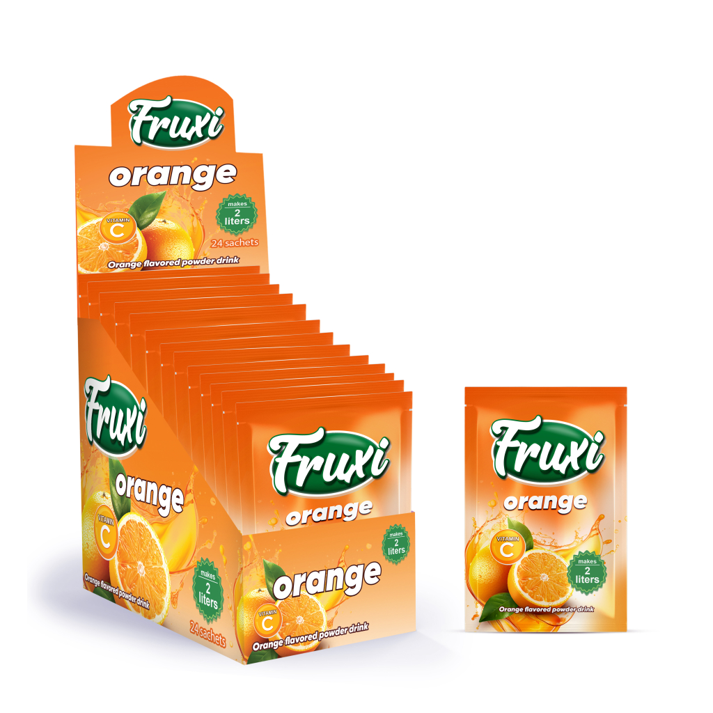 Fruxi instant powder drink orange 10gr for 2L sachets 