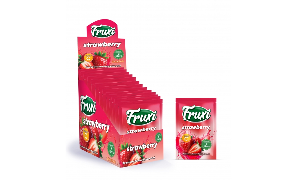 Fruxi flavoured instant powdered juice srtrawberry– 10gr/2L  sachets 