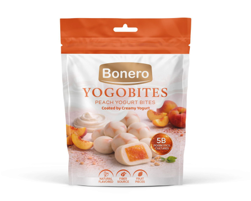 BONERO YOGOBITES  PEACH yogurt bites coted by creamy yogurt