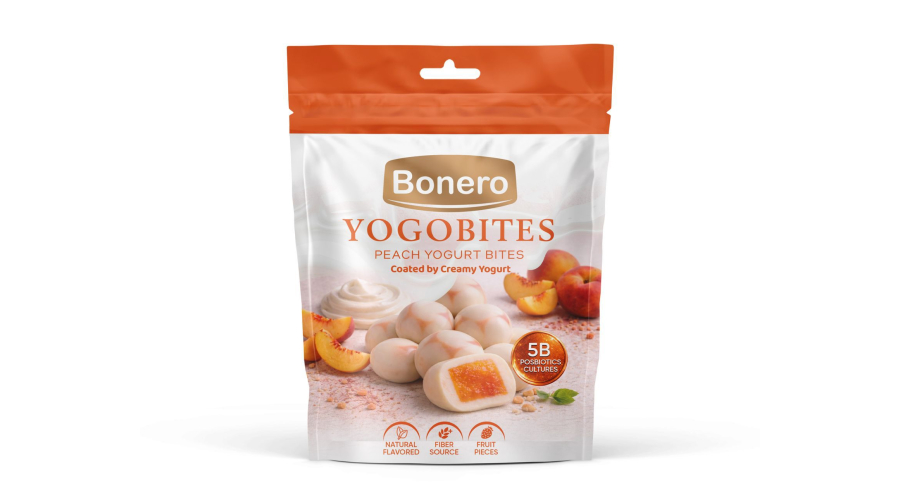 BONERO YOGOBITES  PEACH yogurt bites coted by creamy yogurt